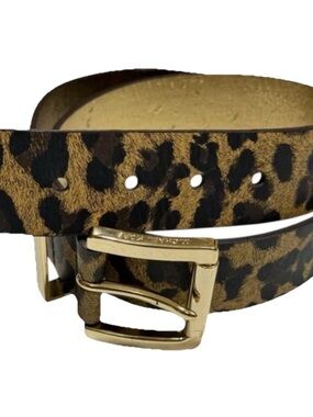 Michael Kors Women’s Leopard Print Belt with Gold Buckle